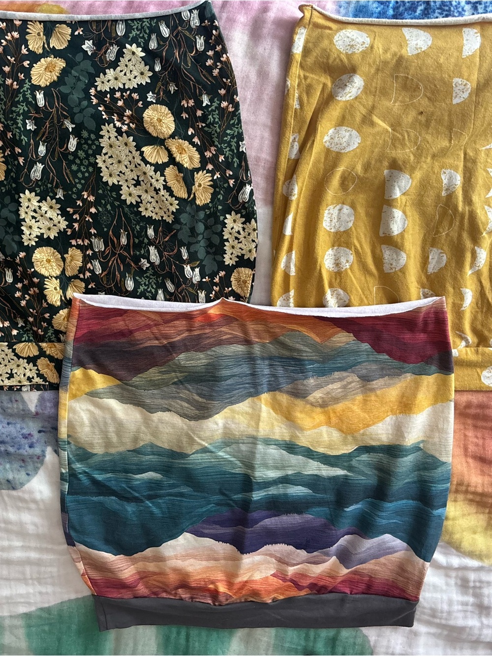 Mama’s Minis 3-Pack-Striped Wave-Print Mini Skirt in Teal, Mustard & Coral